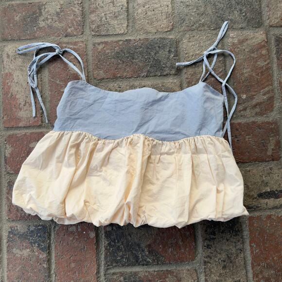 Sofie the Label Bubble Top Scalloped Neckline Blue Cream Tank Size S - Picture 1 of 7